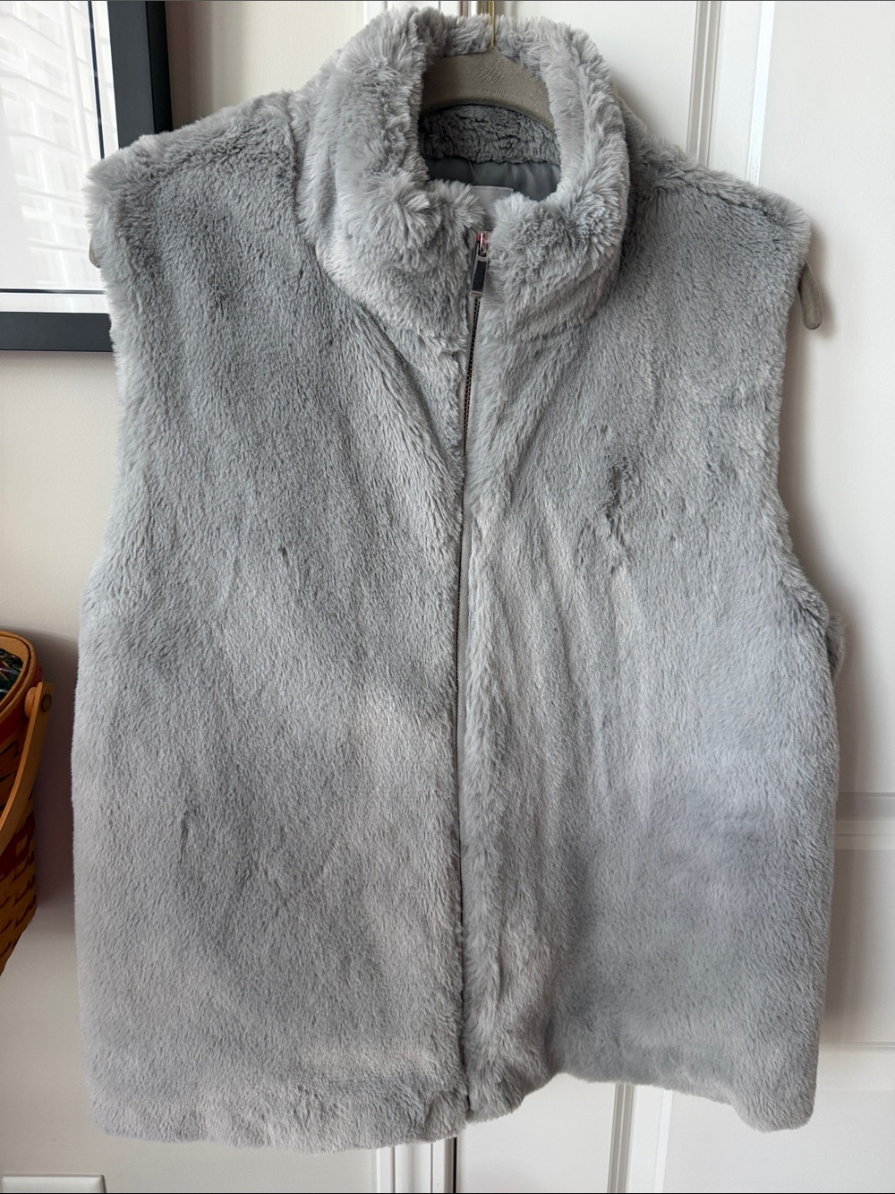 Alfred Dunner Light Gray Plush Faux Fur Vest